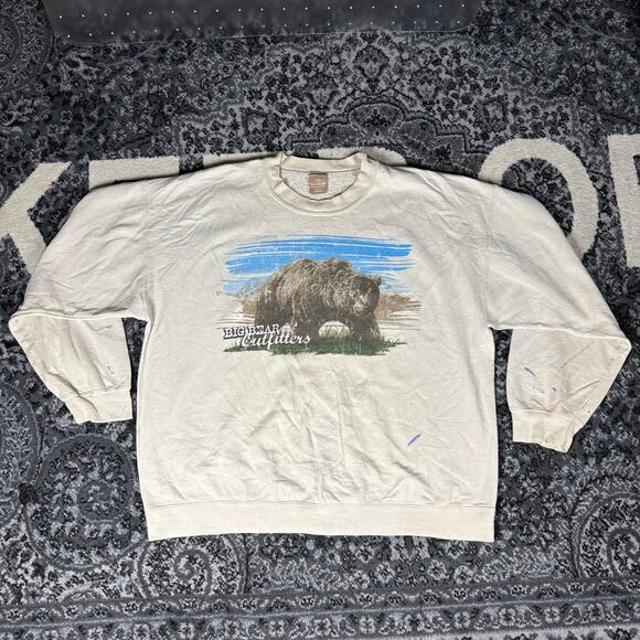 George Big Bear Outfitters Cream Pullover Crewneck Sweater Men’s Sz L Preowned - Picture 1 of 7